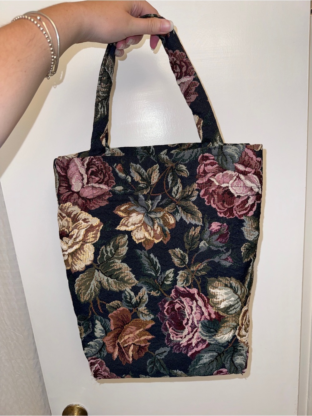 Vintage Floral Tapestry Tote Bag Victorian Roses Cottagecore Boho